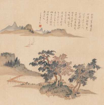 溥心畬 秋林下寒图 镜心